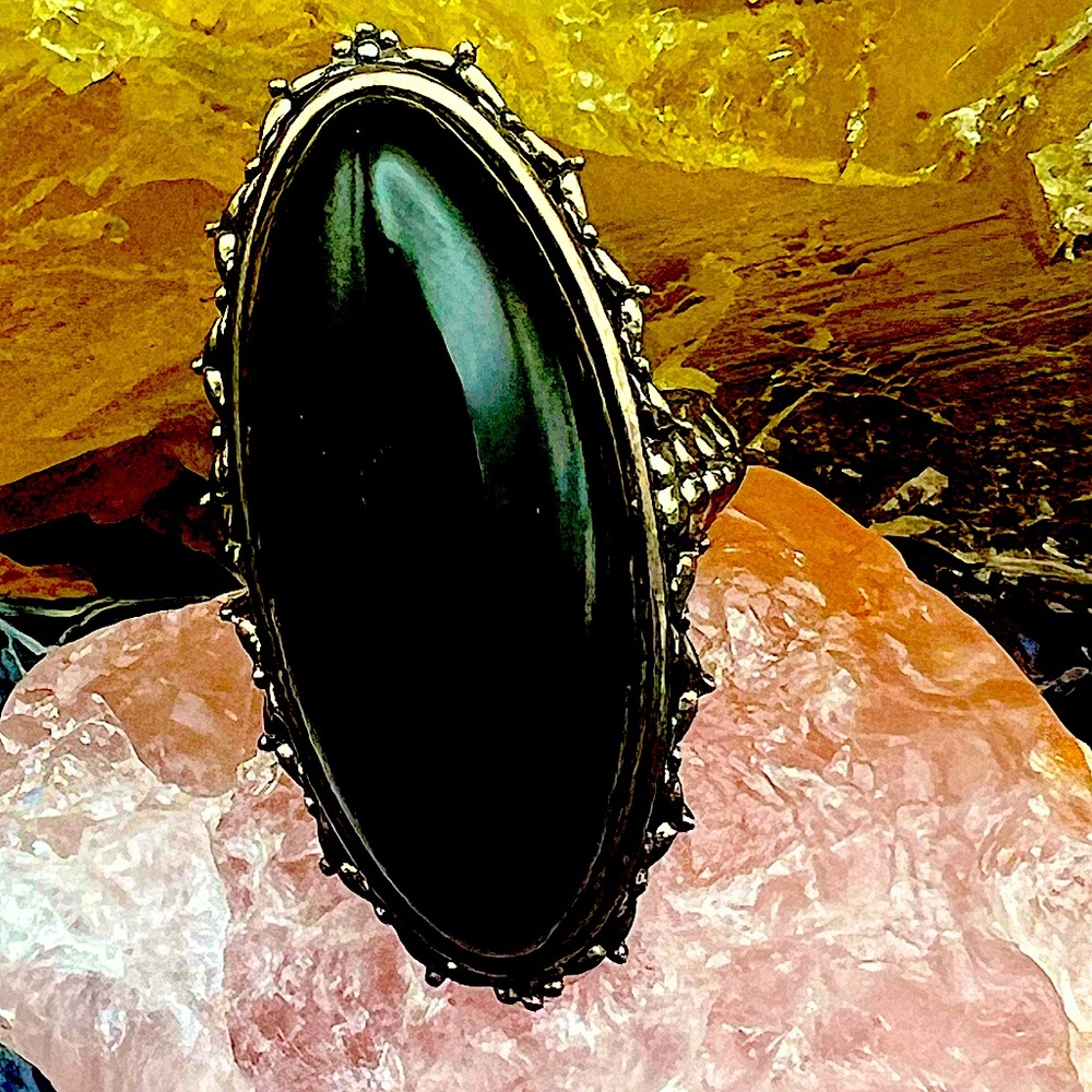 XXL Vintage Sterling Silver and Black Onyx Size 8 Ring